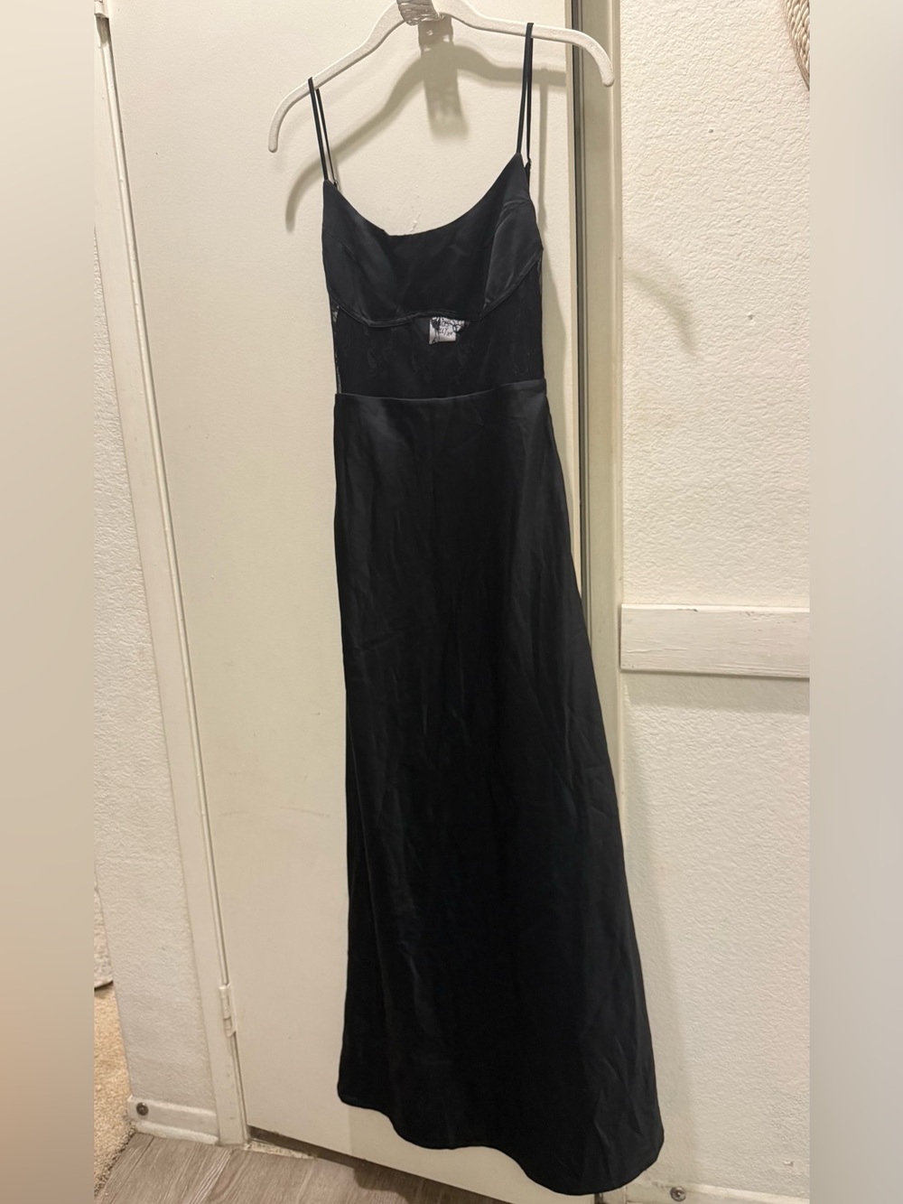 Princess Polly Elegant Black Satin Slip Dress with Delicate Straps